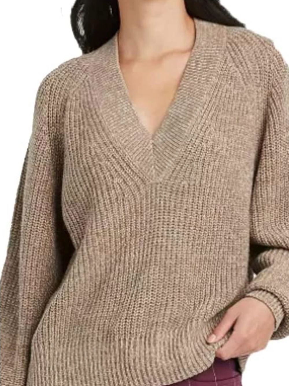 a new day Taupe V-Neck Chunky Knit Sweater